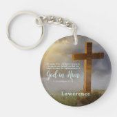 Mooie houten kruis Schrift gepersonaliseerd Sleutelhanger (Voorkant)