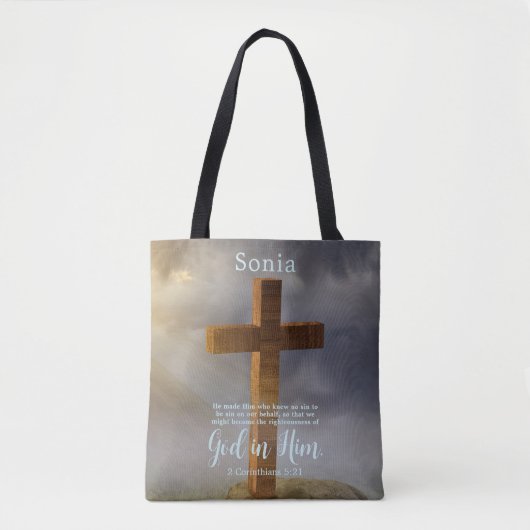 Mooie houten kruis Schrift gepersonaliseerd Tote Bag (Voorkant)