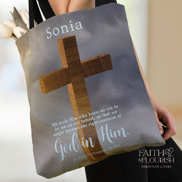 Mooie houten kruis Schrift gepersonaliseerd Tote Bag