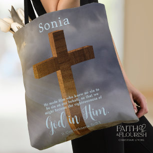 Mooie houten kruis Schrift gepersonaliseerd Tote Bag