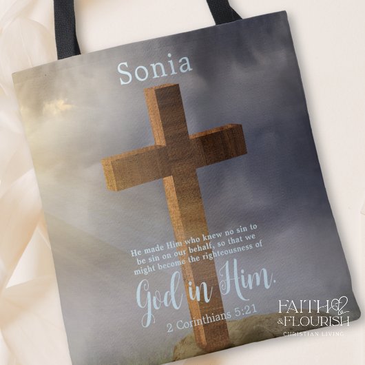 Mooie houten kruis Schrift gepersonaliseerd Tote Bag