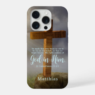 Mooie Houten Kruis Schrifttekst Persoonlijk iPhone 15 Pro Case