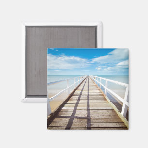 Mooie houten pier, dock, strand, Ocean Blue Sky Magneet