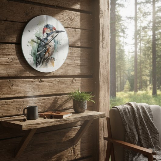 Mooie houthandelaar op een houten poel grote klok