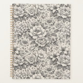 Mooie houtskool zwart en wit geëtste bloemen planner (Voorkant)