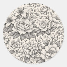 Mooie houtskool zwart-witte bloemen klassieker