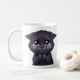 Mooie Huilende Zwarte Kat die Smeekt Canvas Muurku Koffiemok