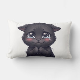Mooie Huilende Zwarte Kat die Smeekt Canvas Muurku Kussen