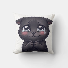 Mooie Huilende Zwarte Kat die Smeekt Canvas Muurku Kussen