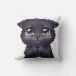 Mooie Huilende Zwarte Kat die Smeekt Canvas Muurku Kussen