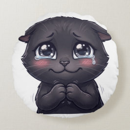 Mooie Huilende Zwarte Kat die Smeekt Canvas Muurku Rond Kussen