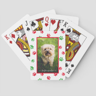 Mooie huisdier foto naam rode groene pootafdrukken pokerkaarten