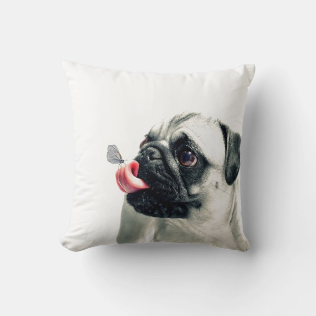 Mooie huisdier PUG wit - personaliseer het Kussen (Voorkant)