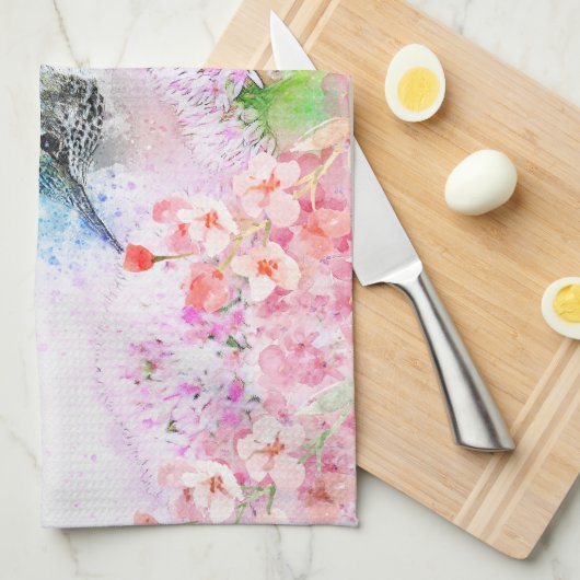 Mooie Hummingbird Bloemen Keuken Handdoek (Quarter Fold)
