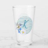 Mooie Hummingbird Blue Floral Monogram Drink Glas (Achterkant)