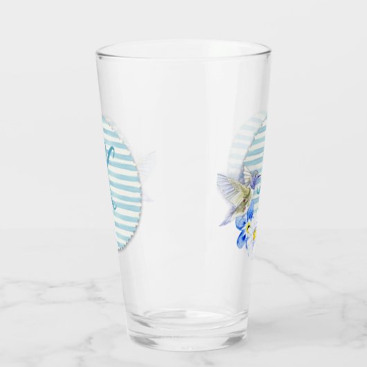 Mooie Hummingbird Blue Floral Monogram Drink Glas (Links)