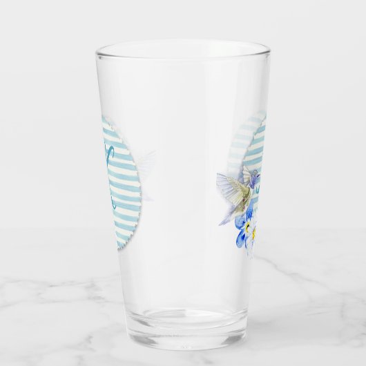 Mooie Hummingbird Blue Floral Monogram Drink Glas (Rechts)