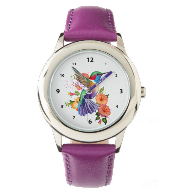 Mooie Hummingbird en Flowers Horloge (Voorkant)