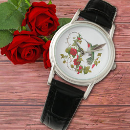 Mooie Hummingbird en Red Roses Horloge