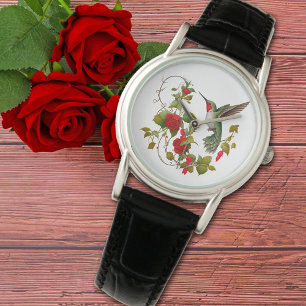 Mooie Hummingbird en Red Roses Horloge