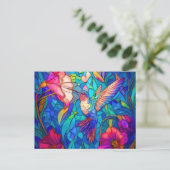 Mooie Hummingbird Flower Garden Glas in lood Briefkaart (Staand voorkant)