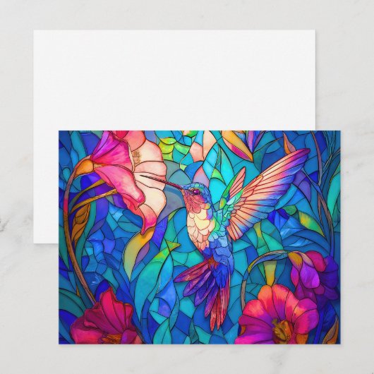 Mooie Hummingbird Flower Garden Glas in lood Briefkaart (Voorkant / Achterkant)