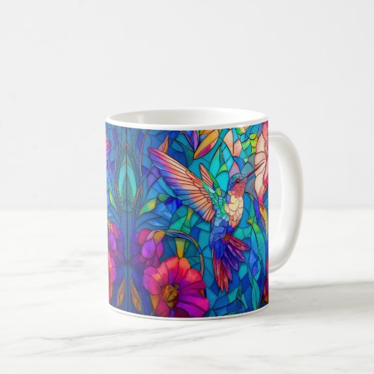 Mooie Hummingbird Flower Garden Glas in lood Koffiemok (Voorkant rechts)