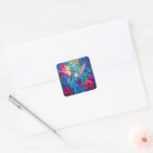 Mooie Hummingbird Flower Garden Glas in lood Vierkante Sticker (Envelop)