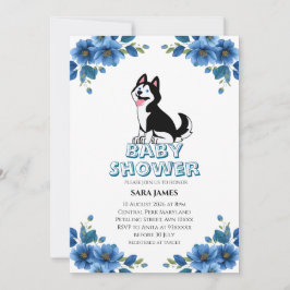 Mooie Husky-hond Bloemige Baby Shower Uitnodiging