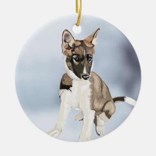 Mooie Husky Puppy Keramische Kerstbal Keramisch Ornament (Voorkant)