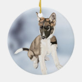 Mooie Husky Puppy Keramische Kerstbal Keramisch Ornament (Achterkant)