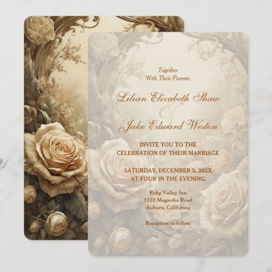 Mooie huwelijksuitnodiging van het Roos Kaart (Voorkant / Achterkant)