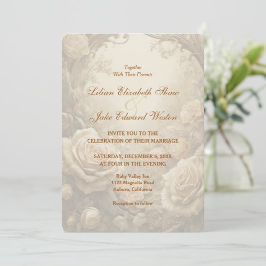 Mooie huwelijksuitnodiging van het Roos Kaart (Staand voorkant)