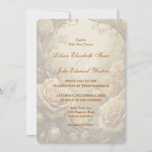 Mooie huwelijksuitnodiging van het Roos Kaart (Voorkant)