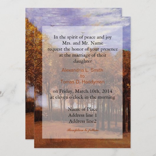 Mooie huwelijksuitnodigingen voor kunst, Autumn La Kaart (Voorkant / Achterkant)