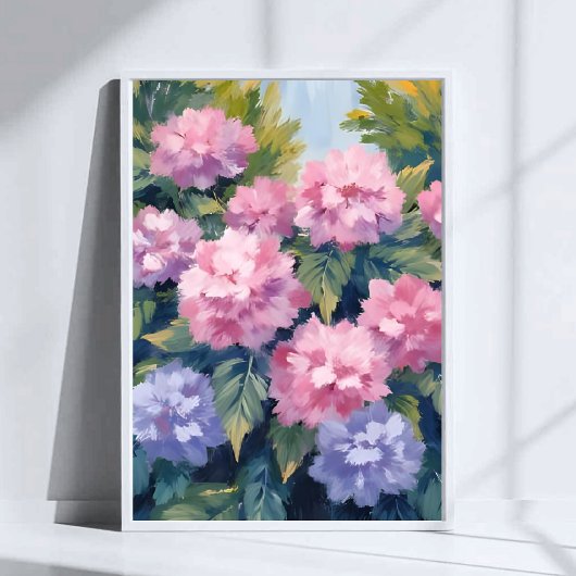 Mooie Hydrangea Bloesems | Bloemenschildering in w Poster