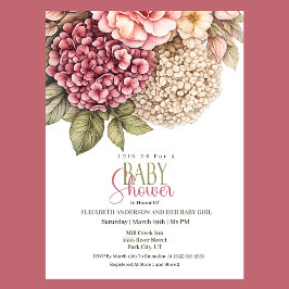 Mooie Hydrangea en Roos Meisje Baby Shower Kaart