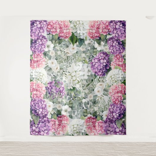 Mooie Hydrangeas & Eucalyptus foto achtergrond Wandkleed (Voorkant)