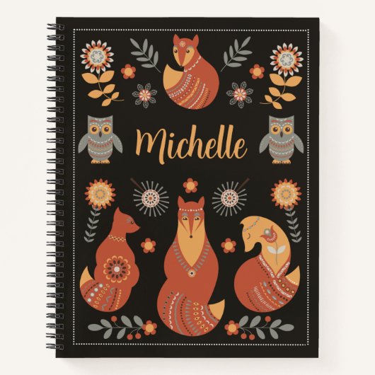 Mooie Hygge Scandinavische Folk Art Custom Name Notitieboek (Voorkant)