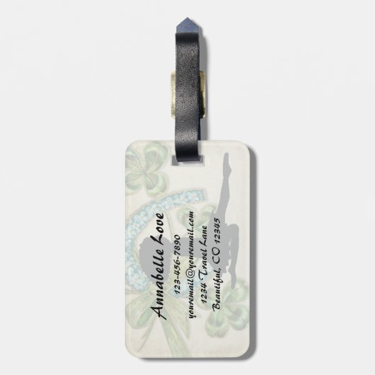 Mooie Ierse danser, Shamrock en Hoefijzer Bagagelabel (Achterkant verticaal)