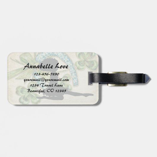 Mooie Ierse danser, Shamrock en Hoefijzer Bagagelabel (Achterkant horizontaal)