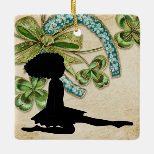 Mooie Ierse danser, Shamrock en Hoefijzer Keramisch Ornament (Voorkant)