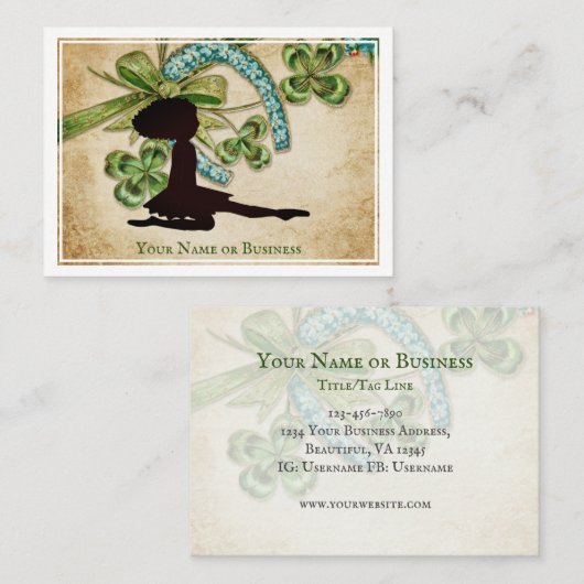 Mooie Ierse danser, Shamrock en Hoefijzer Visitekaartje (Voorkant / Achterkant)