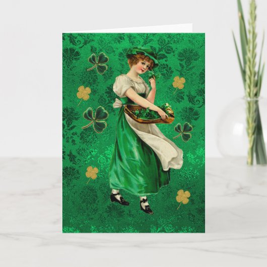Mooie Ierse Groene & Gouden BloemenKlavers Lassie Kaart (Voorkant)