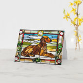 Mooie Ierse Setter Glas-in-Lood Kaart (Gele Bloem)