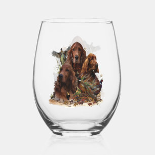 Mooie Ierse Setters met fazant , Art Wijnglas Zonder Voet