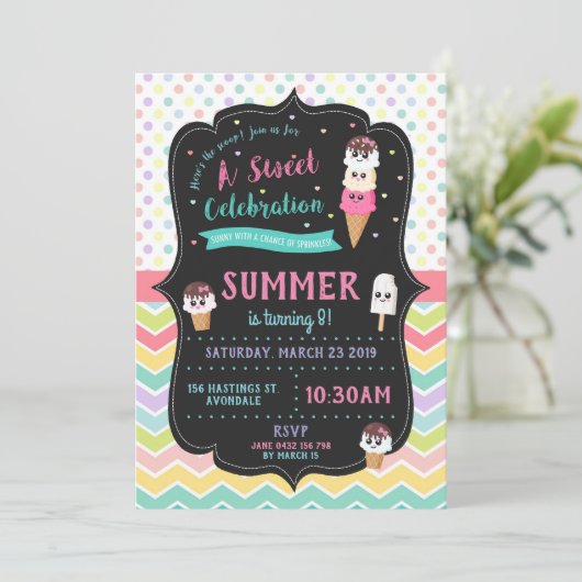 Mooie ijs-verjaardagsfeestuitnodiging voor meisjes kaart (Staand voorkant)