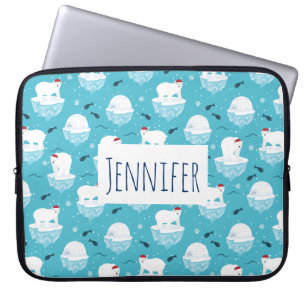 Mooie ijsberen in kerstmannenhoeden Kerstpatroon Laptop Sleeve