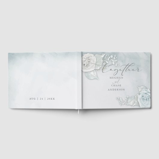 Mooie ijsblauwe en witte roos gastenboek (Volledig)