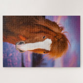 Mooie IJslandse kastanjepaarden op zonsondergang Legpuzzel (Horizontaal)